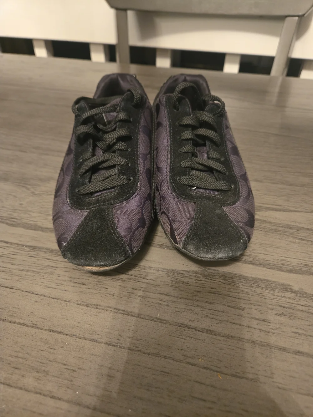 Coach Womens Hilary Sneaker Size 5 Black Suede Jacquard Signature Tennis Shoes